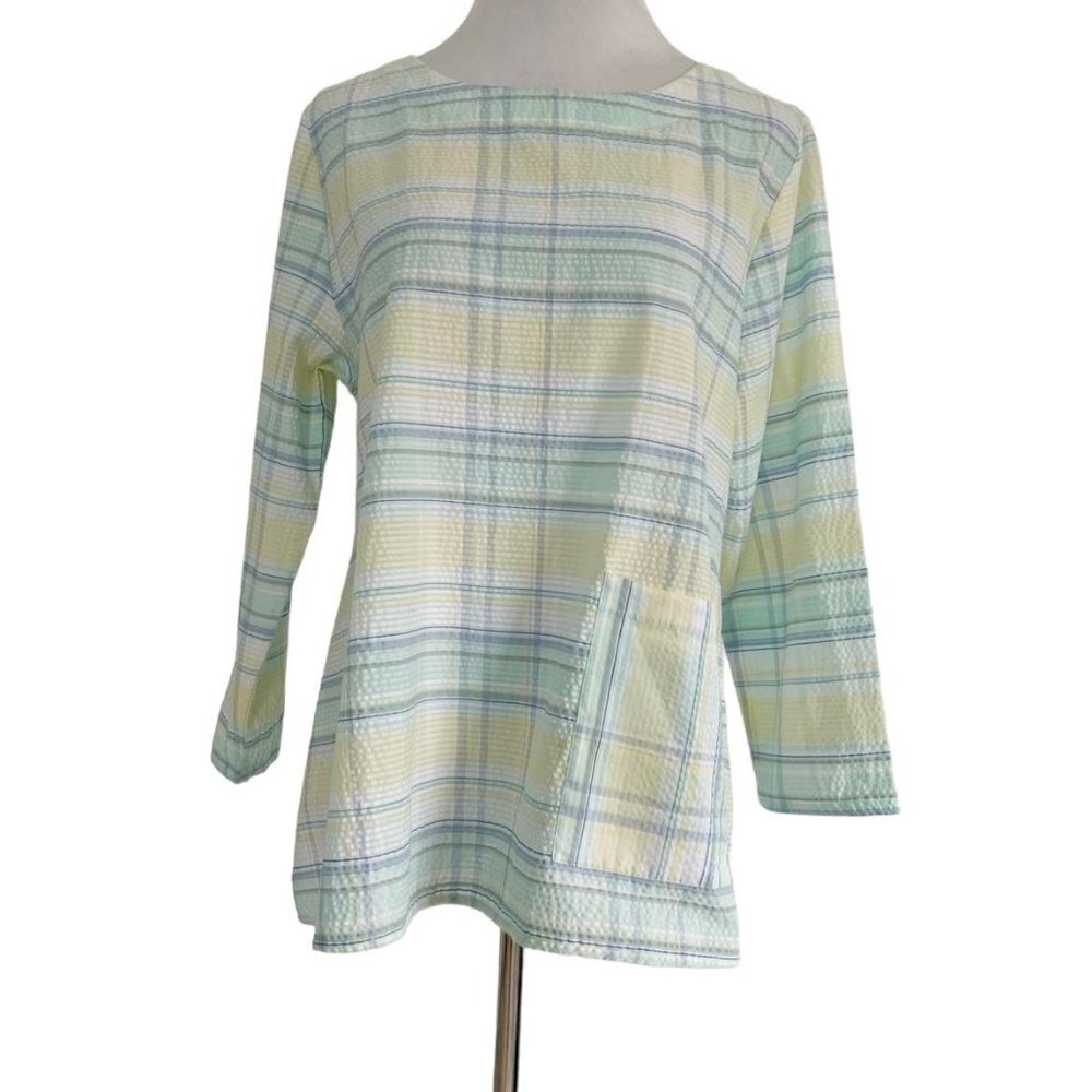 Shana Size Medium  Top Blouse Plaid Boho Lagenlook